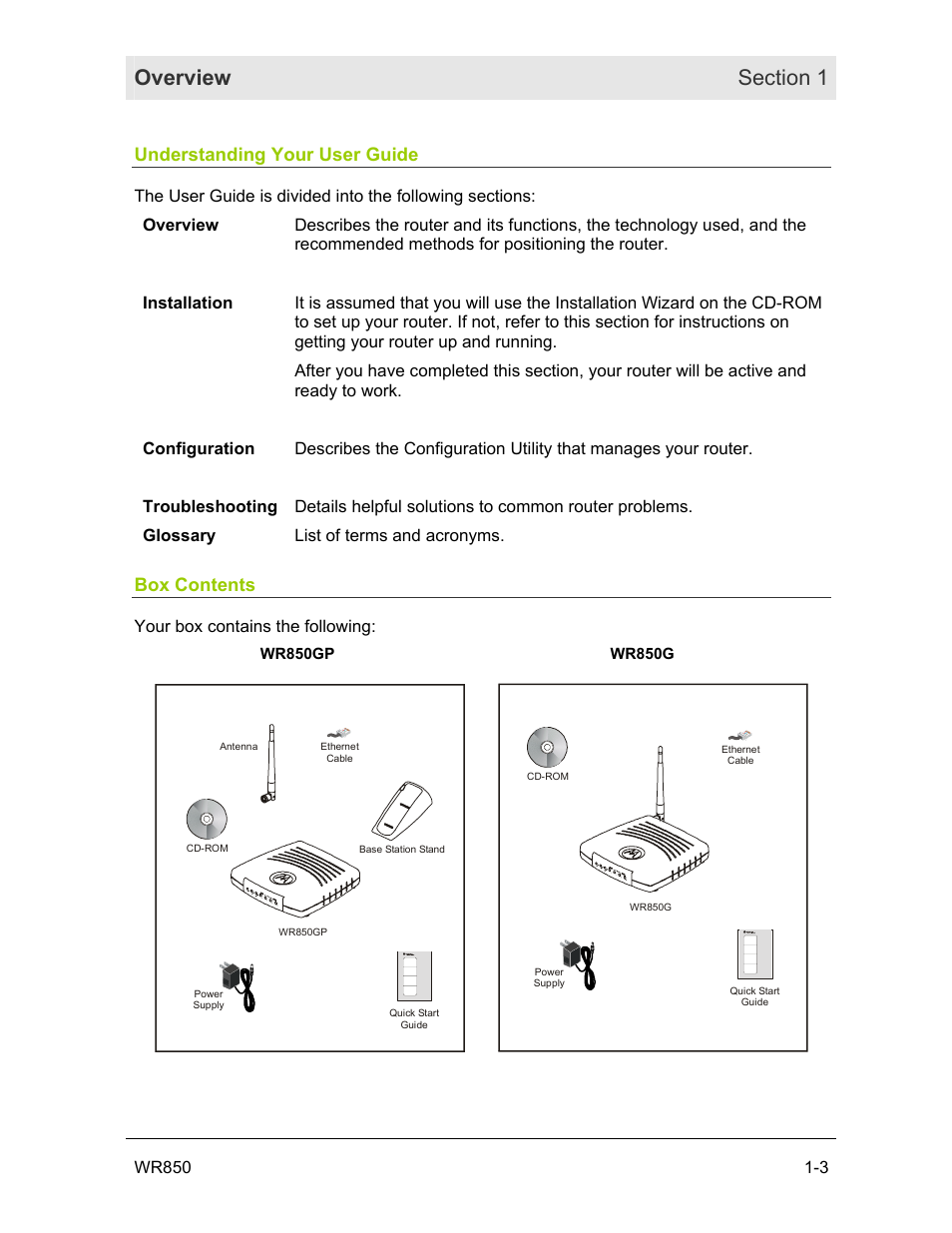 Understanding your user guide, Box contents | Motorola WR850GP User Manual | Page 9 / 95