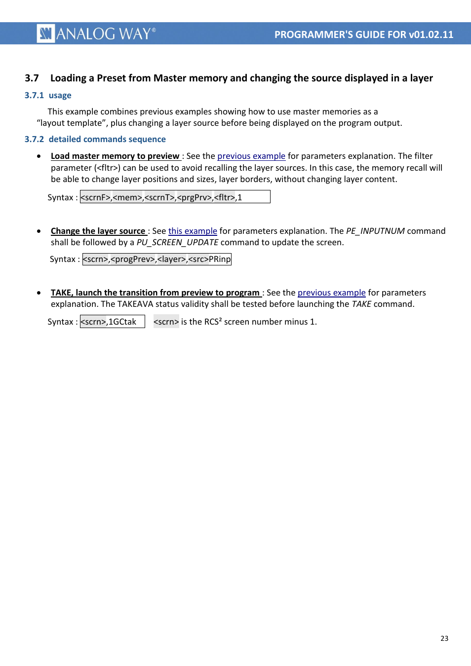 1 usage, 2 detailed commands sequence | Analog Way MIDRA PLATFORM TPP Current Programmer's Guide User Manual | Page 23 / 28