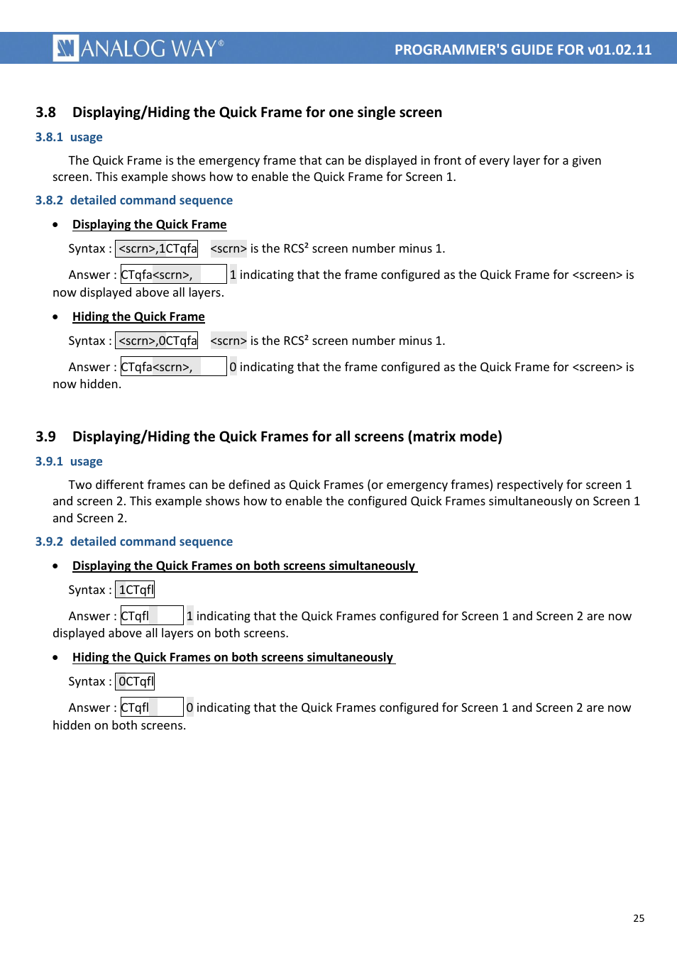 1 usage, 2 detailed command sequence | Analog Way MIDRA PLATFORM TPP Current Programmer's Guide User Manual | Page 25 / 28