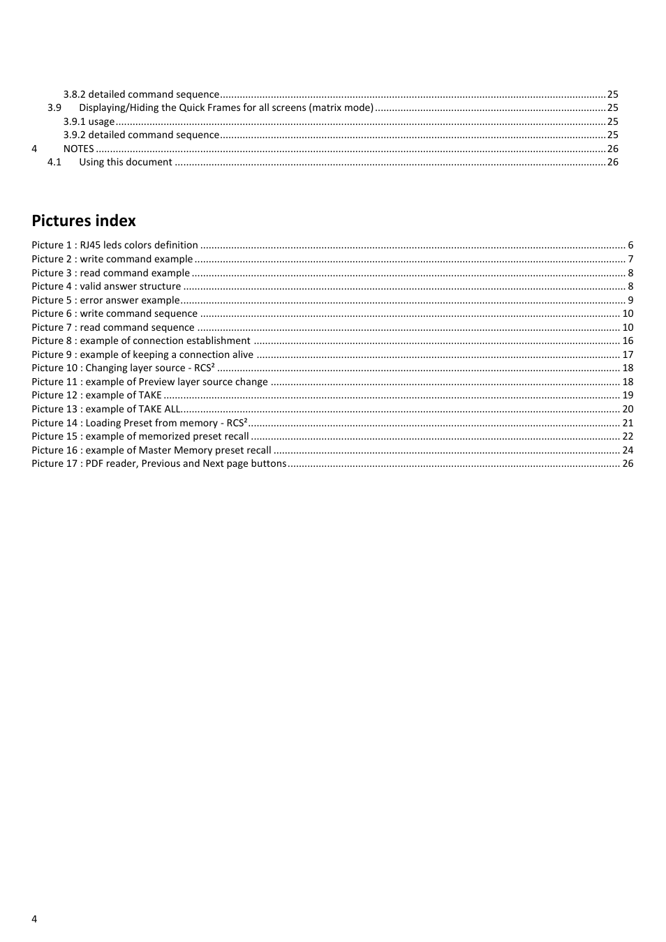 Pictures index | Analog Way MIDRA PLATFORM TPP Current Programmer's Guide User Manual | Page 4 / 28