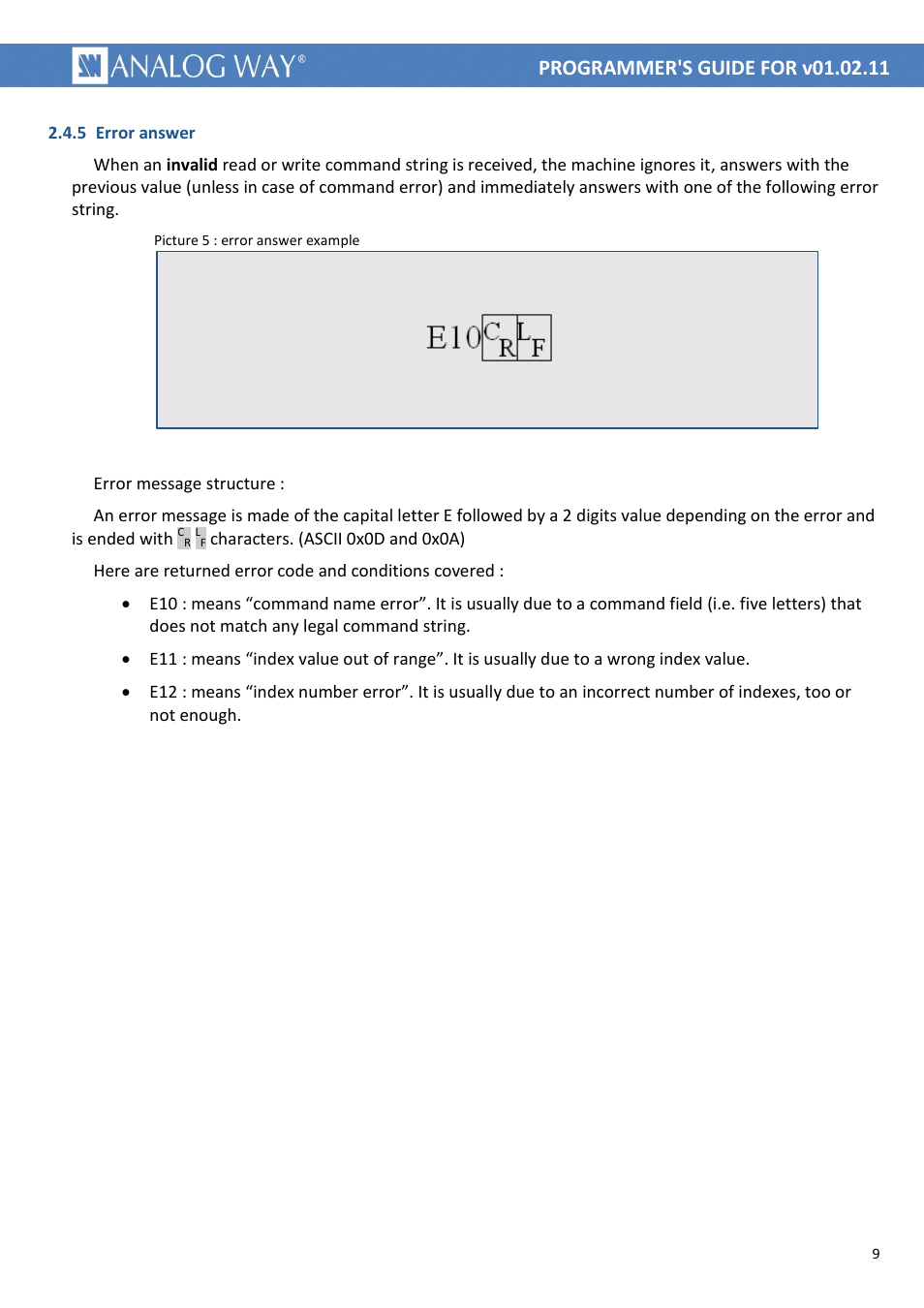 5 error answer, Picture 5 : error answer example | Analog Way MIDRA PLATFORM TPP Current Programmer's Guide User Manual | Page 9 / 28