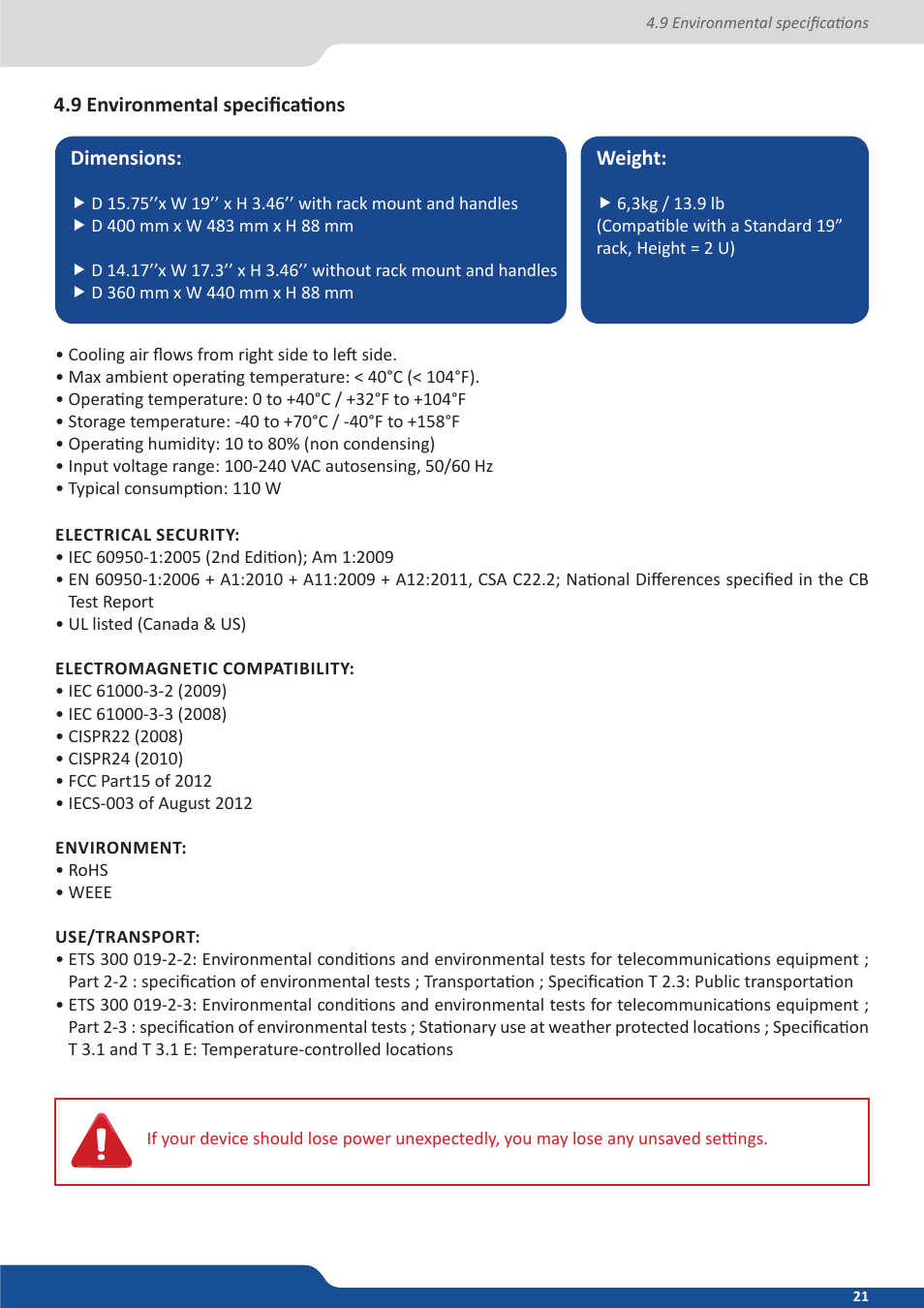 9 environmental specifications | Analog Way PULSE2 (MIDRA) - Ref. PLS350 User Manual User Manual | Page 21 / 100