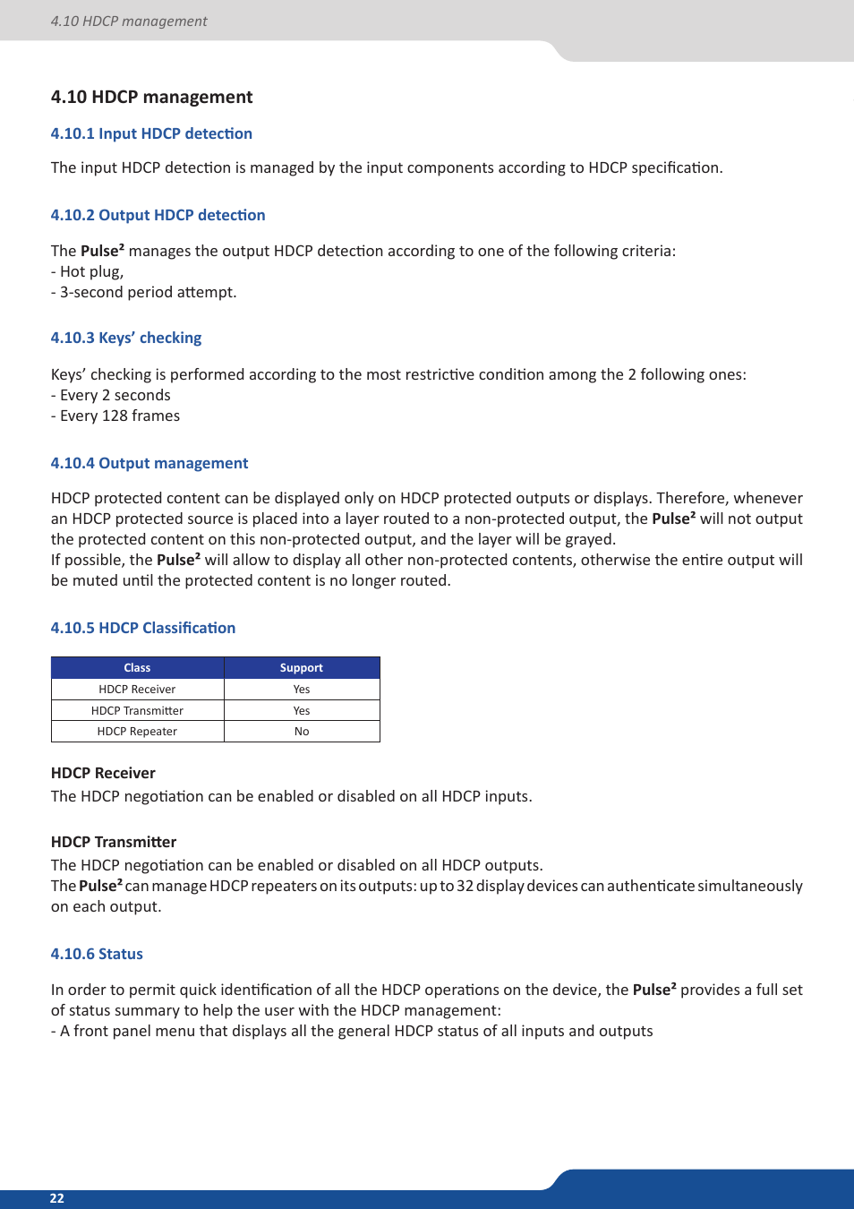 10 hdcp management, 1 input hdcp detection, 2 output hdcp detection | 3 keys’ checking, 4 output management, 5 hdcp classification, 6 status | Analog Way PULSE2 (MIDRA) - Ref. PLS350 User Manual User Manual | Page 22 / 100