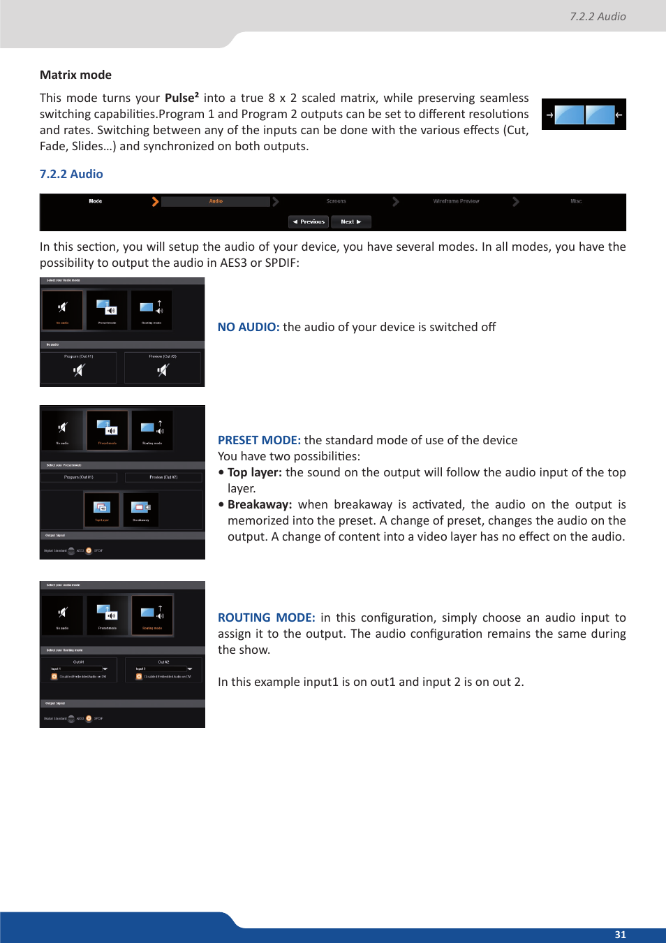 2 audio | Analog Way PULSE2 (MIDRA) - Ref. PLS350 User Manual User Manual | Page 31 / 100