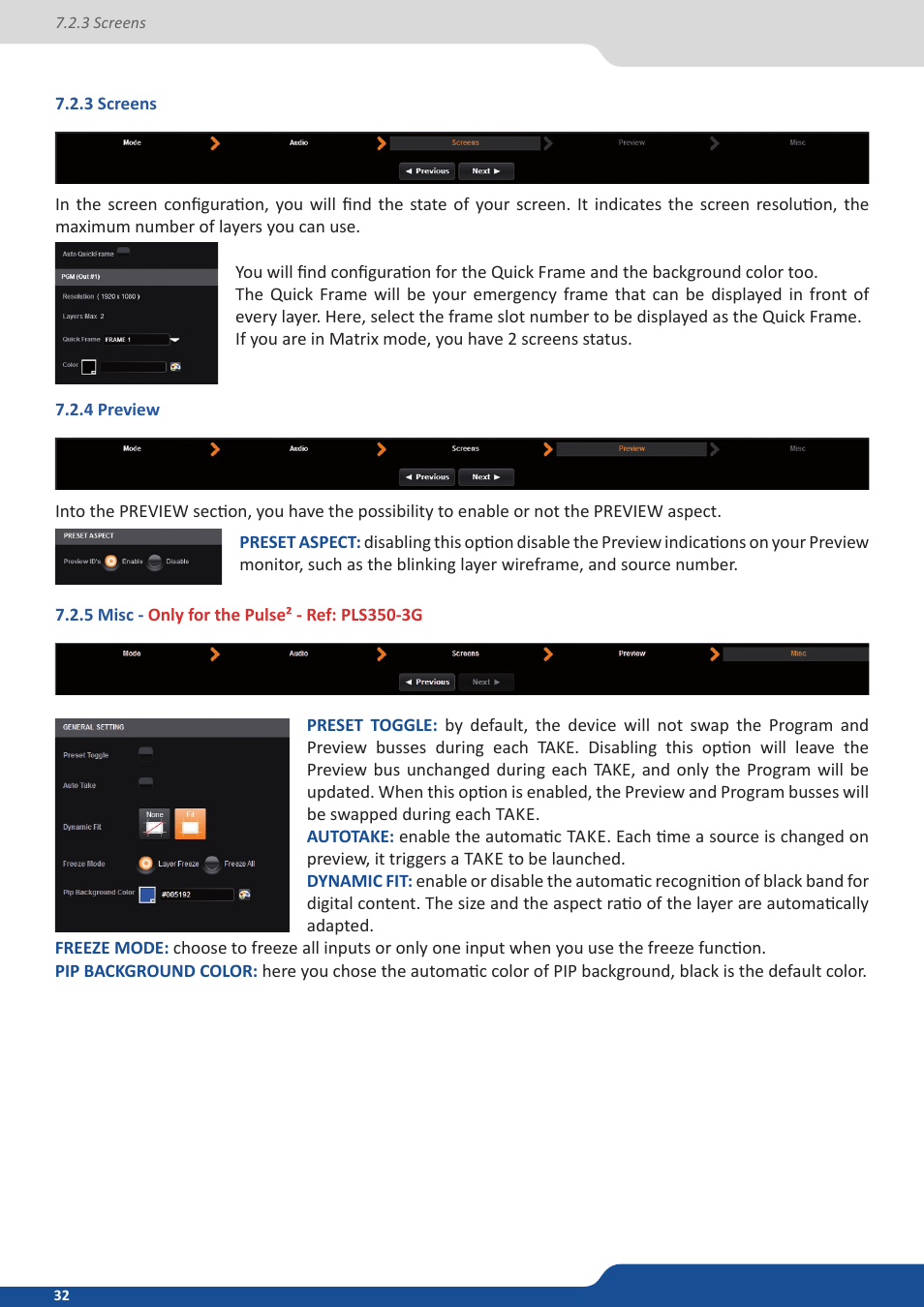 3 screens, 4 preview, 5 misc | Analog Way PULSE2 (MIDRA) - Ref. PLS350 User Manual User Manual | Page 32 / 100