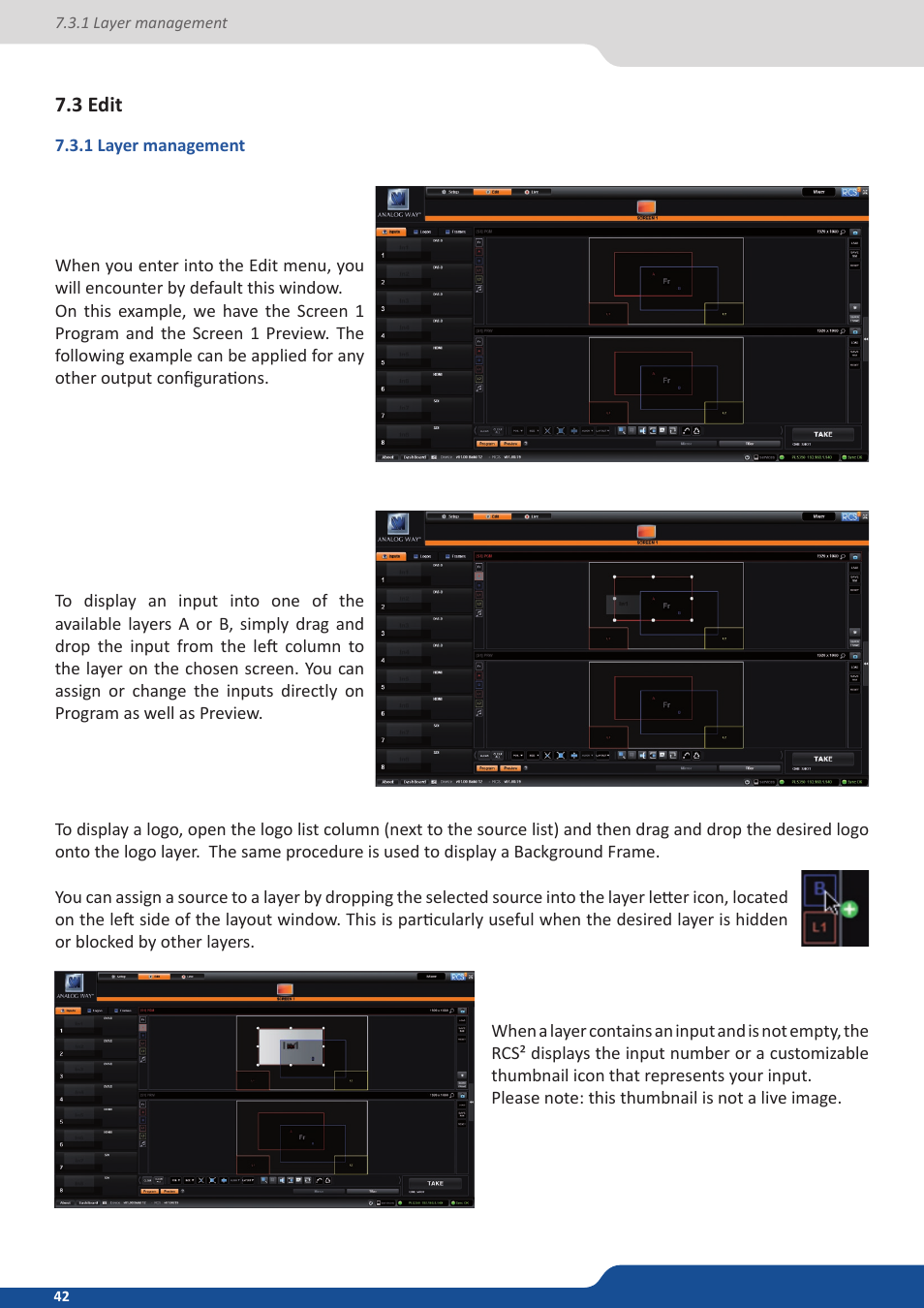 3 edit, 1 layer management | Analog Way PULSE2 (MIDRA) - Ref. PLS350 User Manual User Manual | Page 42 / 100