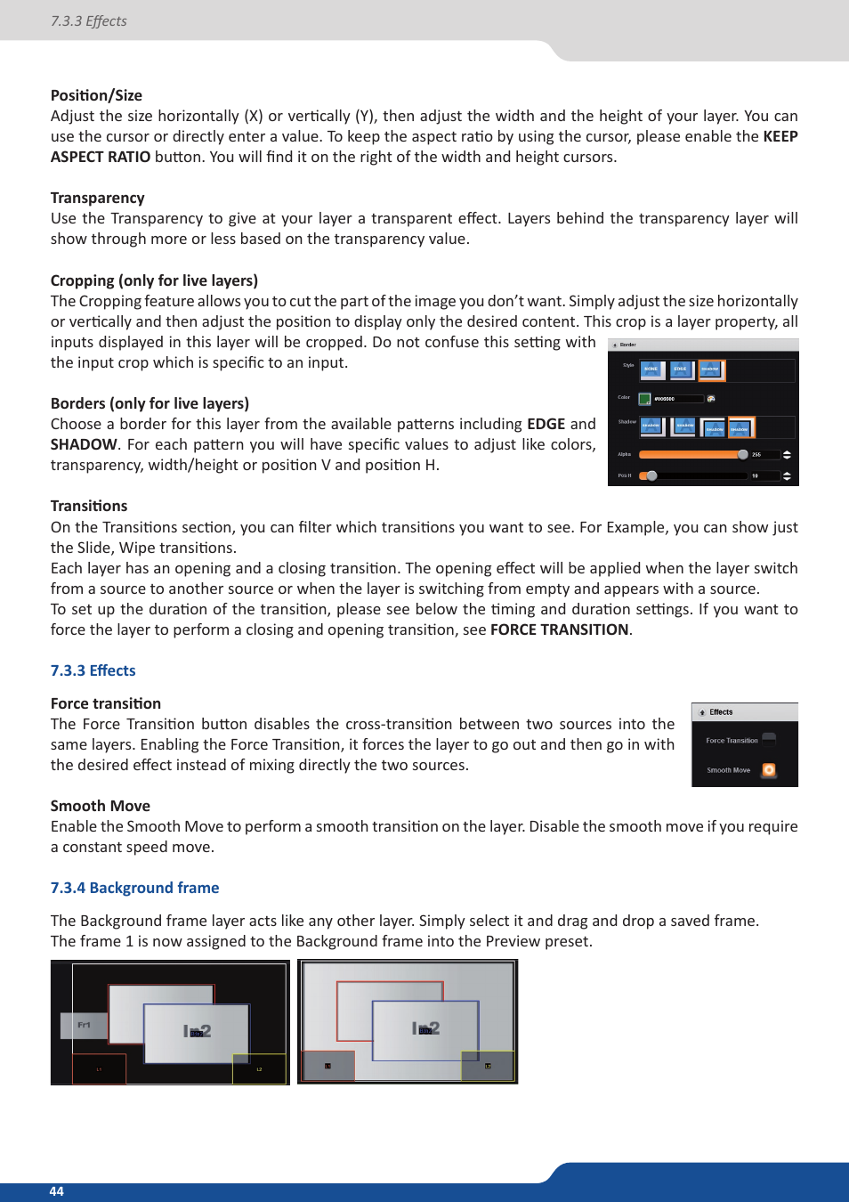 3 effects, 4 background frame | Analog Way PULSE2 (MIDRA) - Ref. PLS350 User Manual User Manual | Page 44 / 100