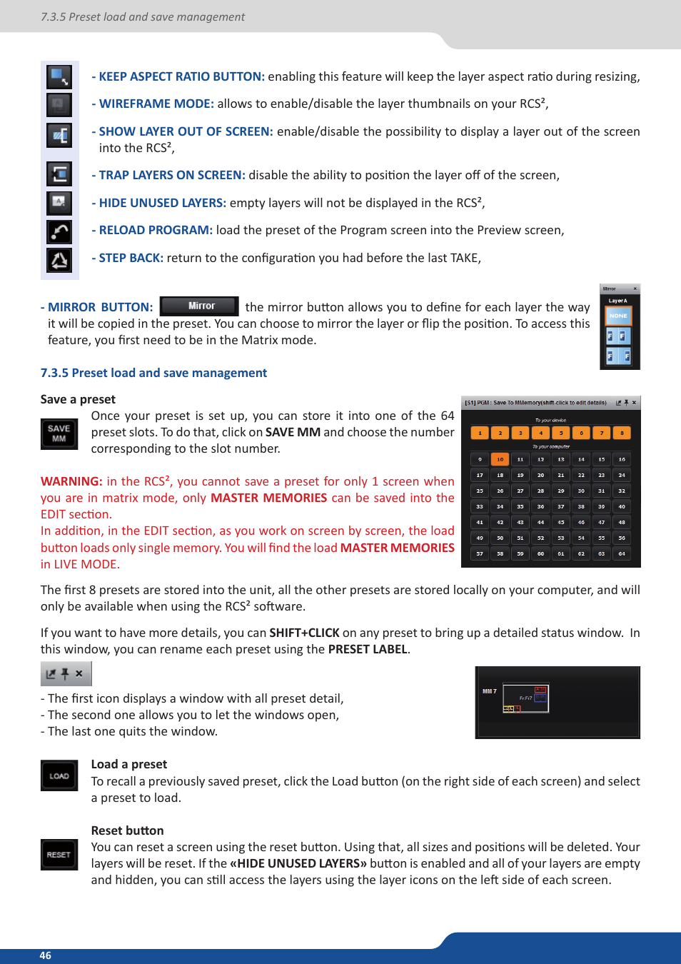 5 preset load and save management | Analog Way PULSE2 (MIDRA) - Ref. PLS350 User Manual User Manual | Page 46 / 100