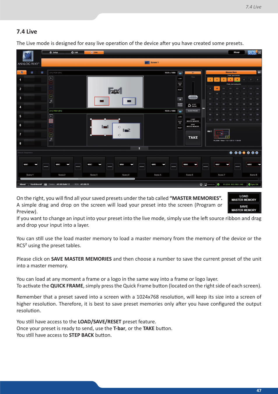 4 live | Analog Way PULSE2 (MIDRA) - Ref. PLS350 User Manual User Manual | Page 47 / 100