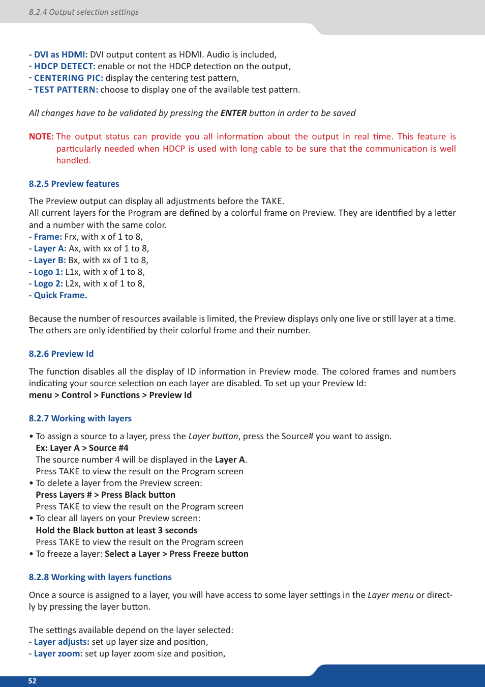 5 preview features, 6 preview id, 7 working with layers | 8 working with layers functions | Analog Way PULSE2 (MIDRA) - Ref. PLS350 User Manual User Manual | Page 52 / 100