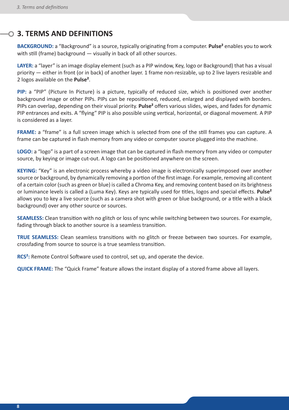 Terms and definitions | Analog Way PULSE2 (MIDRA) - Ref. PLS350 User Manual User Manual | Page 8 / 100