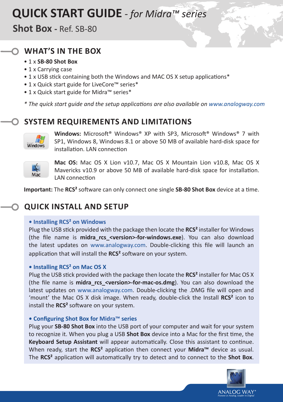 Analog Way SHOT BOX - MIDRA PLATFORM -Ref. SB-80 User Manual | 4 pages