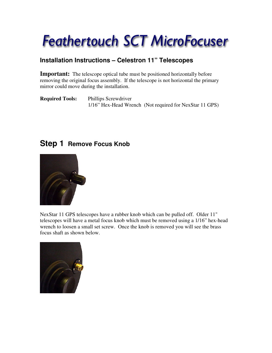 Celestron Feathertouch SCT Microfocuser User Manual | 4 pages