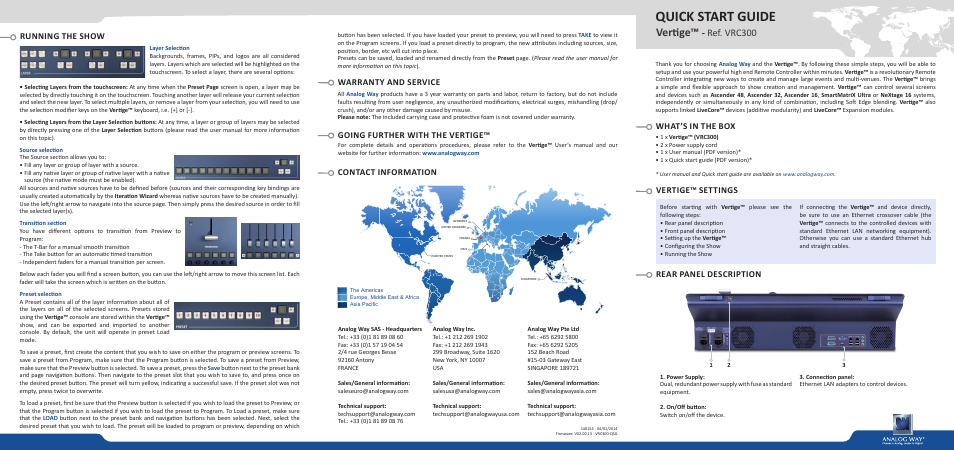 Quick start guide, Vertige, Ref. vrc300 | Running the show | Analog Way VERTIGE - Ref. VRC300 Quick Start Guide User Manual | Page 3 / 3