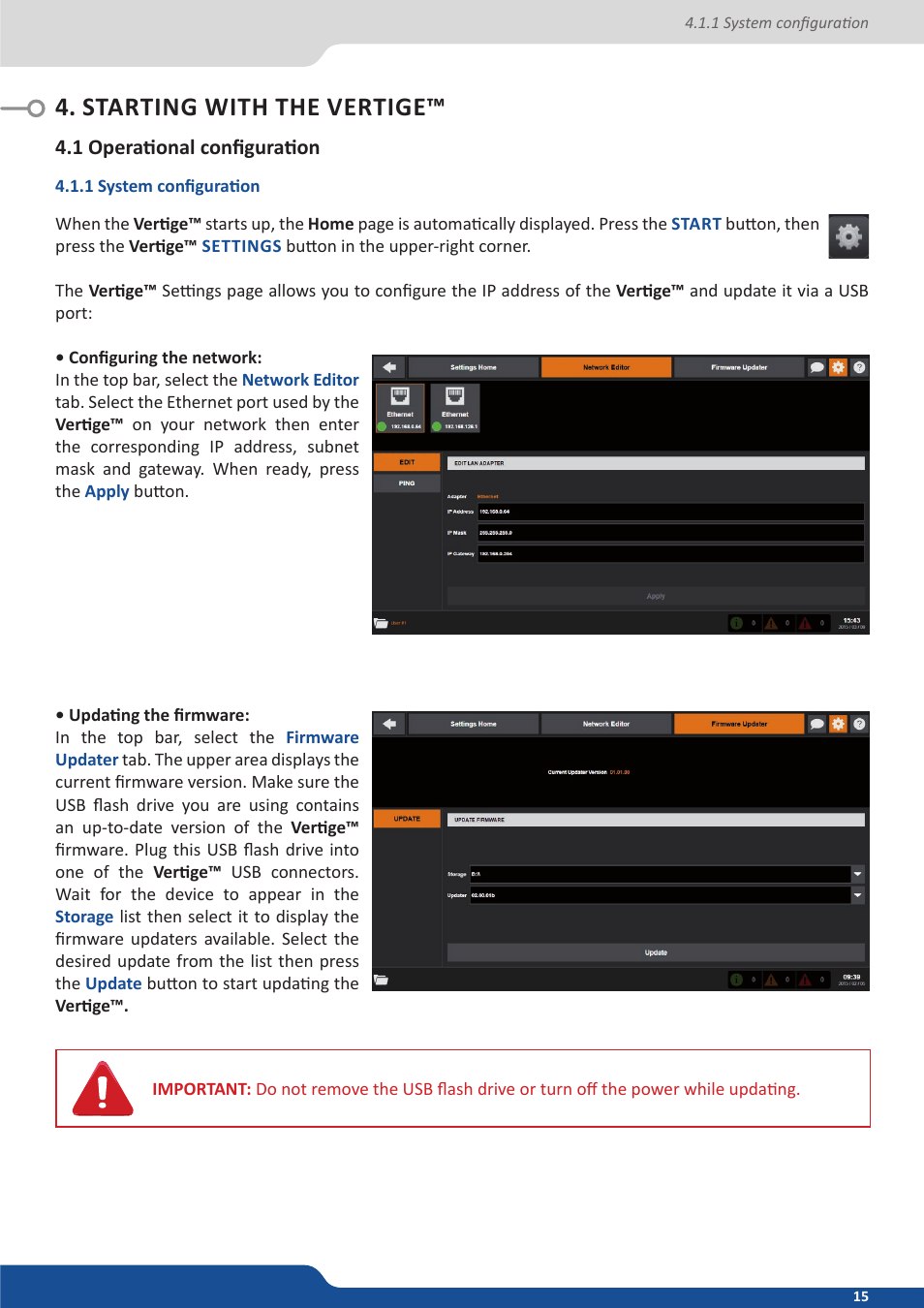 Starting with the vertige, 1 operational configuration, 1 system configuration | Analog Way VERTIGE - Ref. VRC300 User Manual User Manual | Page 15 / 44