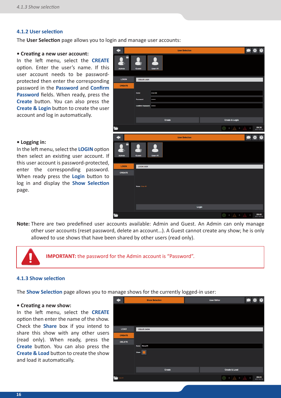 2 user selection, 3 show selection | Analog Way VERTIGE - Ref. VRC300 User Manual User Manual | Page 16 / 44