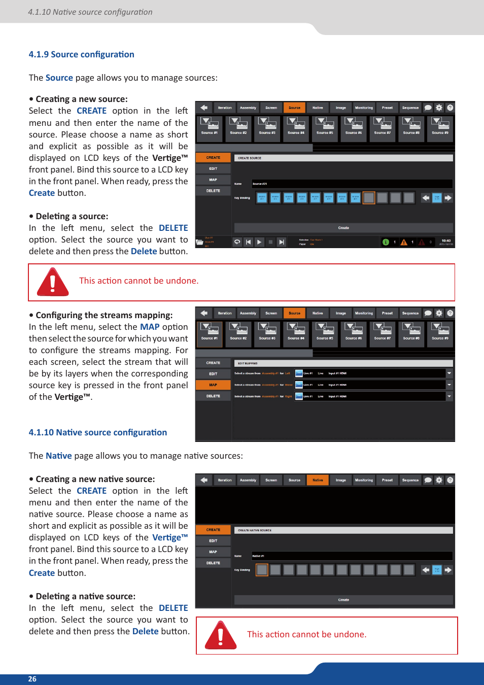 9 source configuration, 10 native source configuration | Analog Way VERTIGE - Ref. VRC300 User Manual User Manual | Page 26 / 44