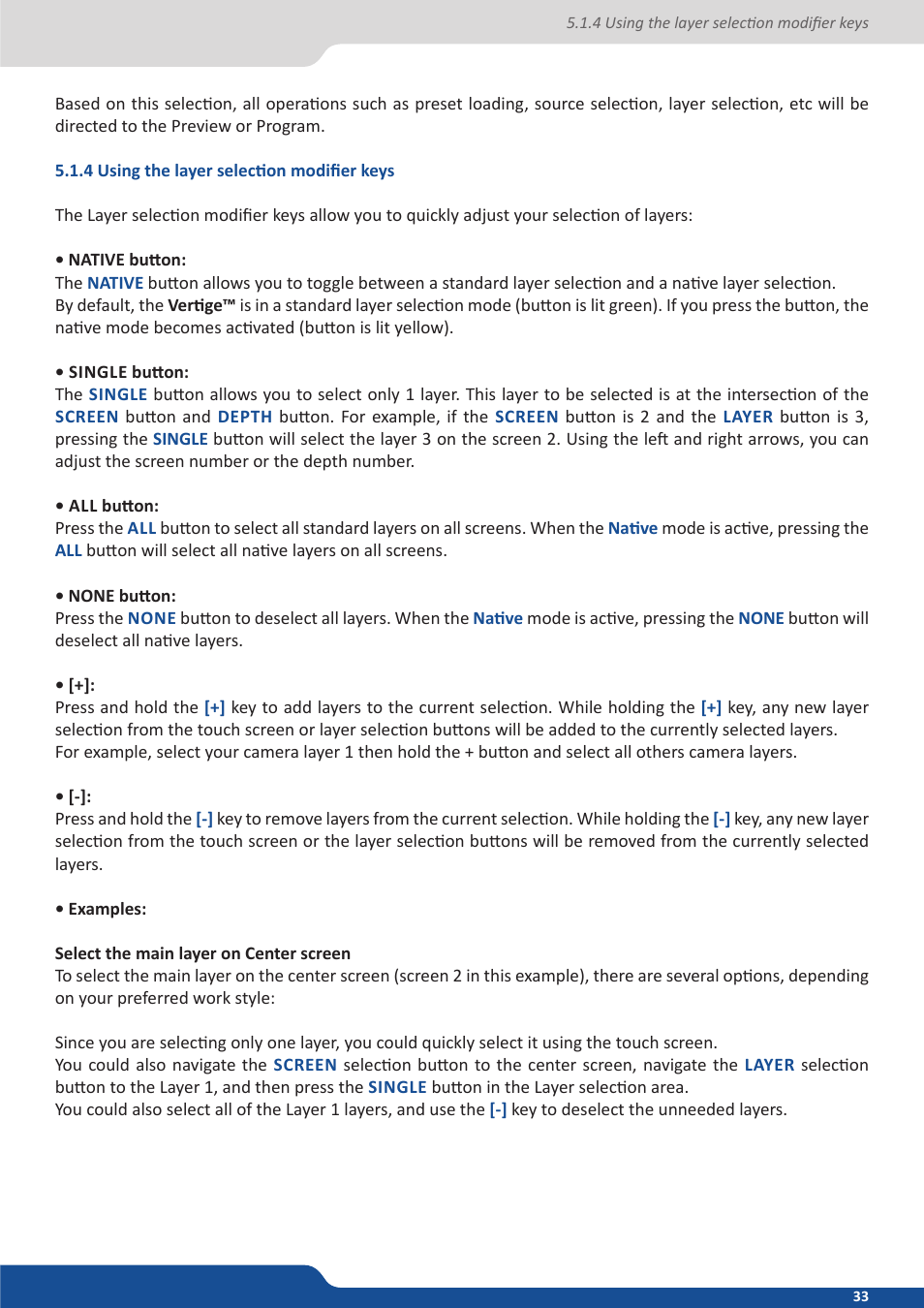 4 using the layer selection modifier keys | Analog Way VERTIGE - Ref. VRC300 User Manual User Manual | Page 33 / 44