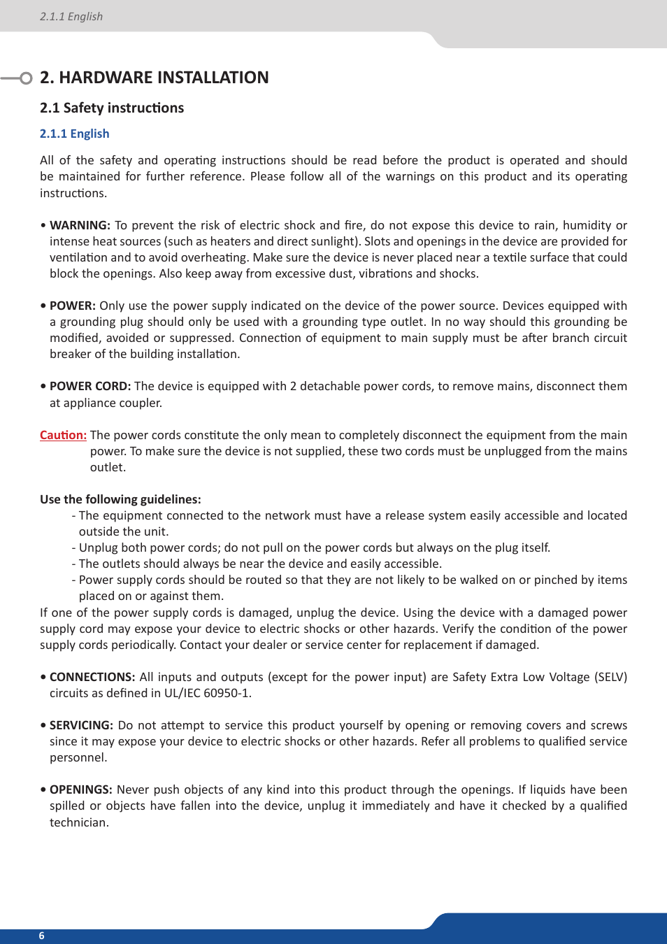 Hardware installation, 1 safety instructions, 1 english | Analog Way VERTIGE - Ref. VRC300 User Manual User Manual | Page 6 / 44