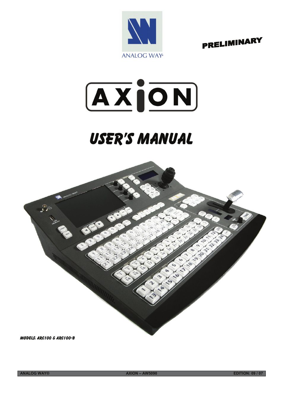 Analog Way Axion - ARC100 User Manual | 29 pages