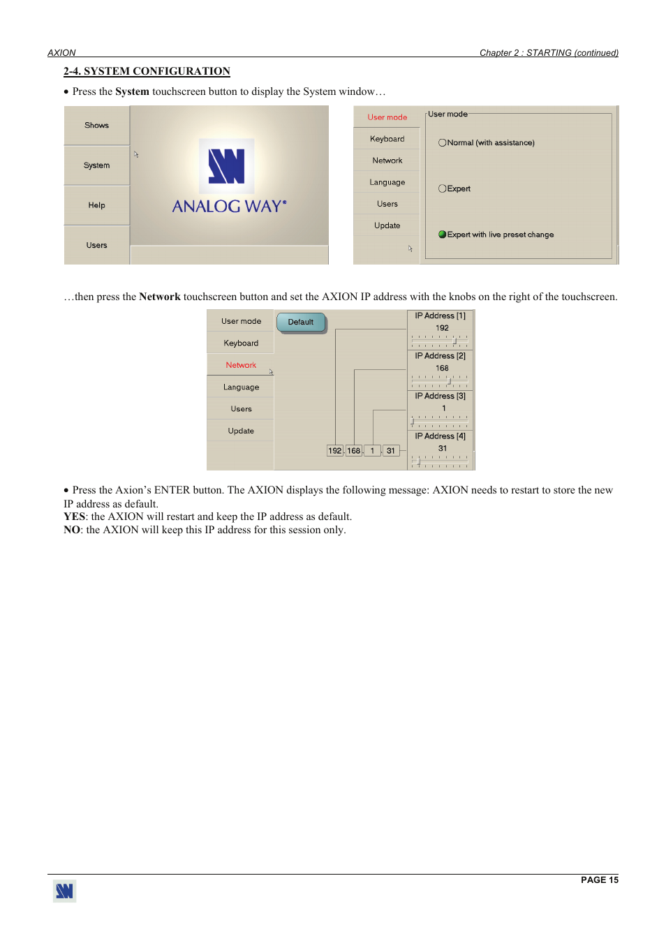 Analog Way Axion - ARC100 User Manual | Page 15 / 29