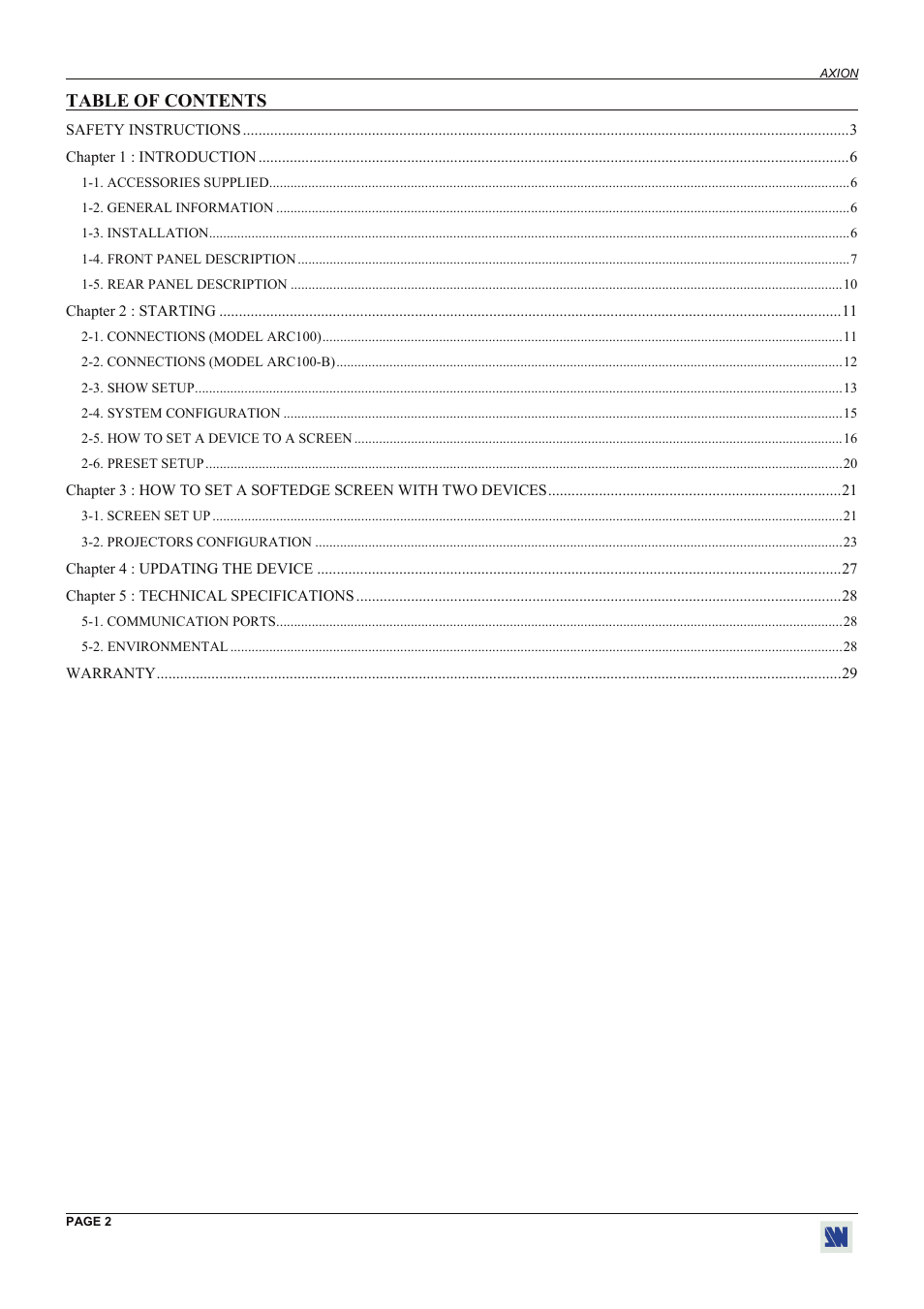 Analog Way Axion - ARC100 User Manual | Page 2 / 29