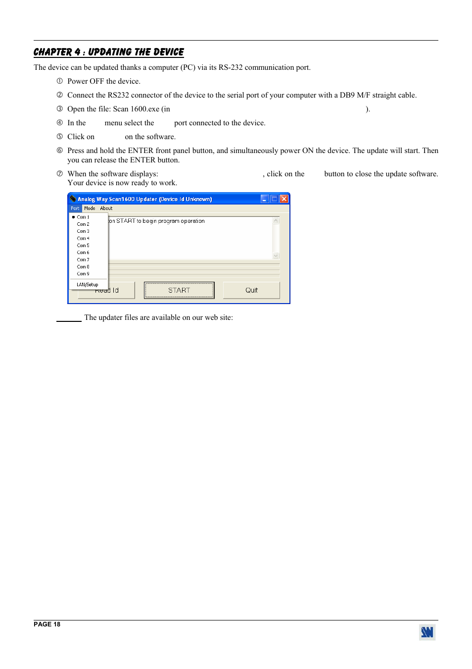 Chapter 4 : updating the device | Analog Way Digi Scan 1600 - DSV1600 User Manual | Page 18 / 28