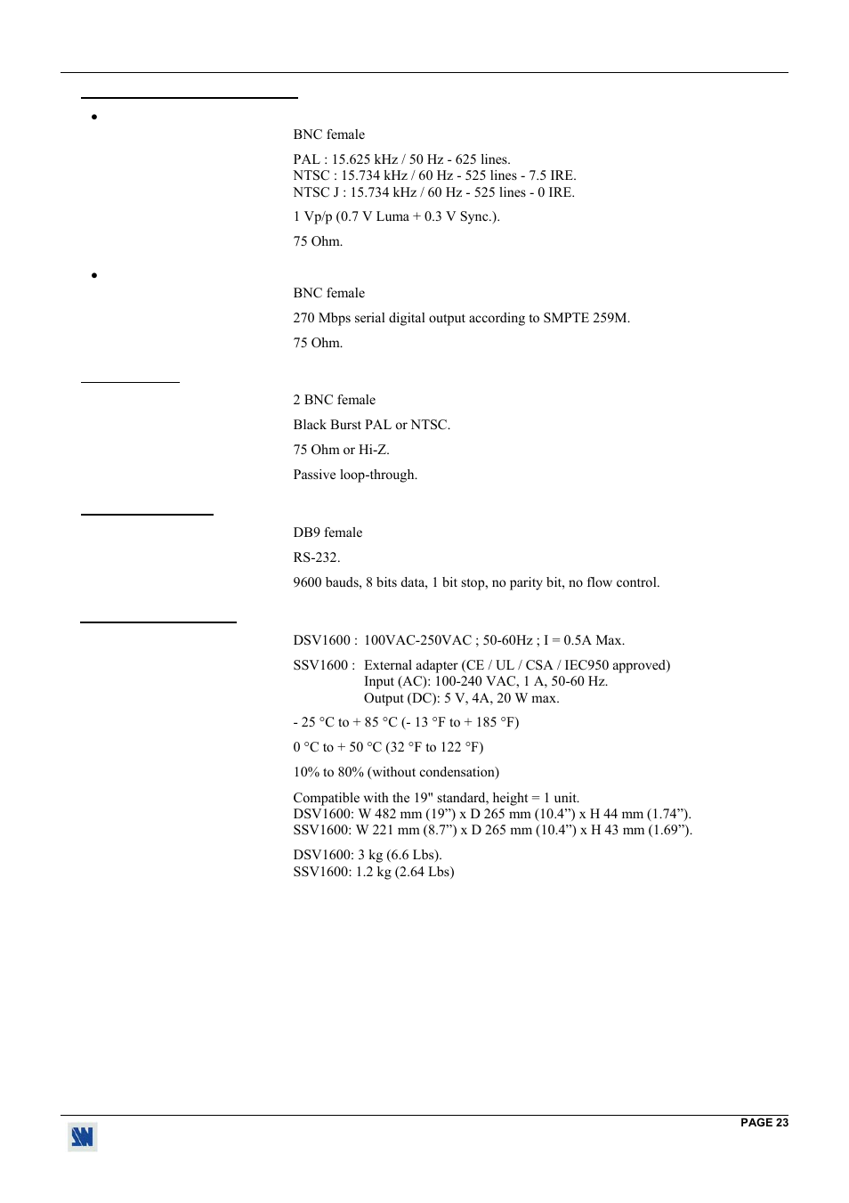 3. genlock, 4. remote port, 5. environmental | Analog Way Digi Scan 1600 - DSV1600 User Manual | Page 23 / 28