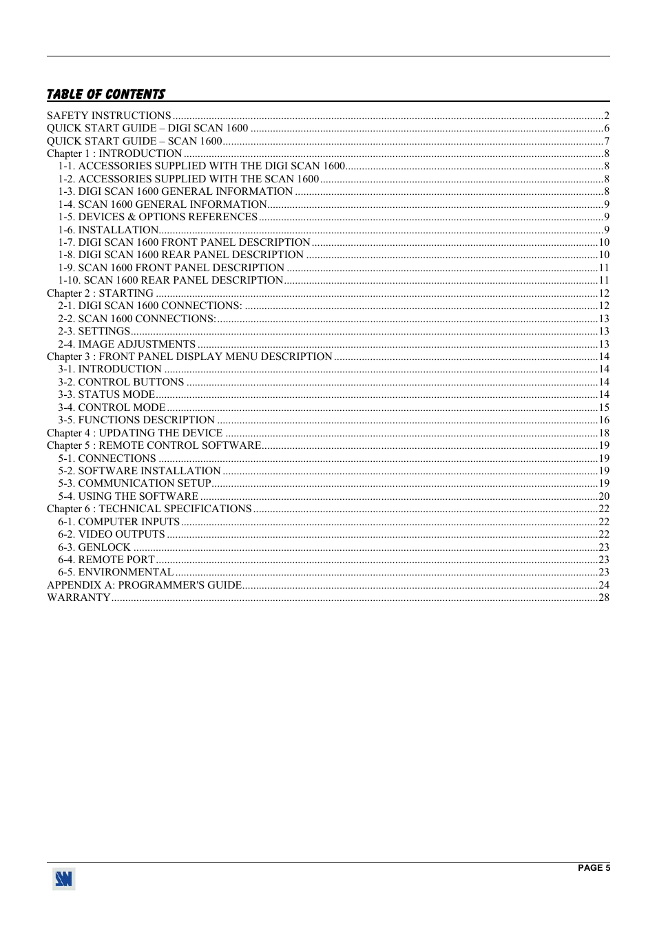 Analog Way Digi Scan 1600 - DSV1600 User Manual | Page 5 / 28