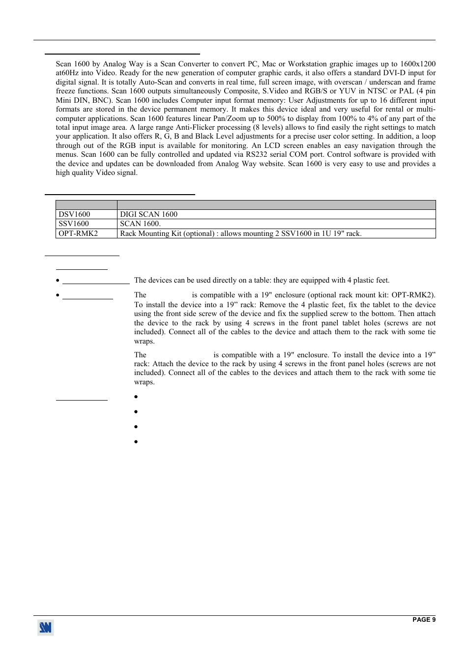 4. scan 1600 general information, 5. devices & options references, 6. installation | Analog Way Digi Scan 1600 - DSV1600 User Manual | Page 9 / 28