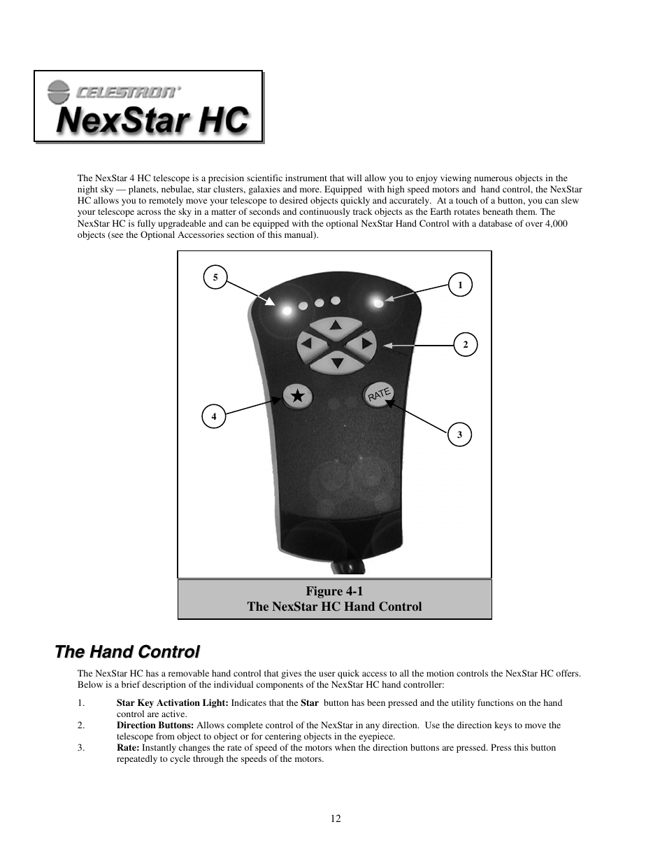 The hand control, Nexstar hc model, Ontrol | Celestron NexStar HC User Manual | Page 12 / 53