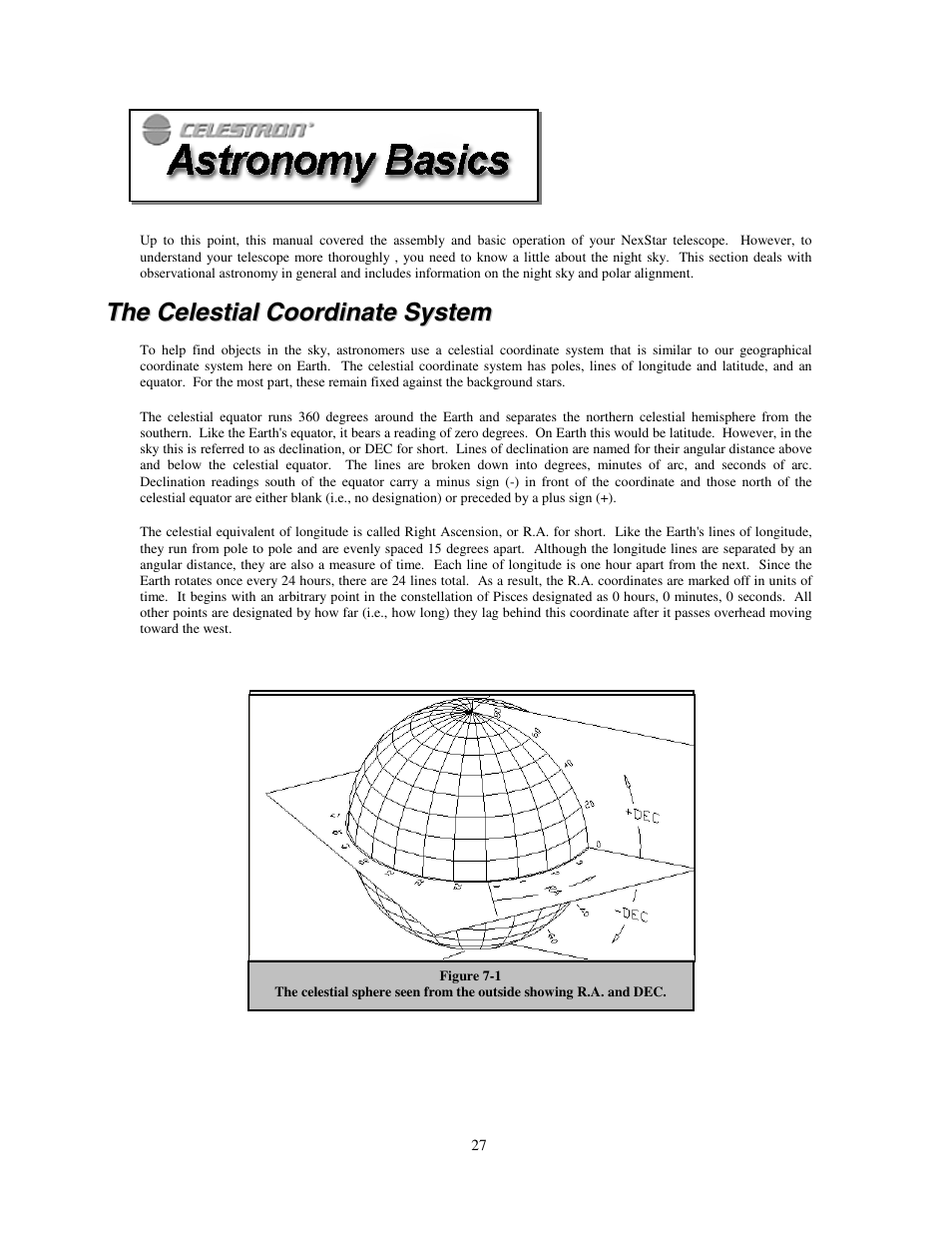 The celestial coordinate system, Astronomy basics, Elestial | Oordinate, Ystem | Celestron NexStar HC User Manual | Page 27 / 53