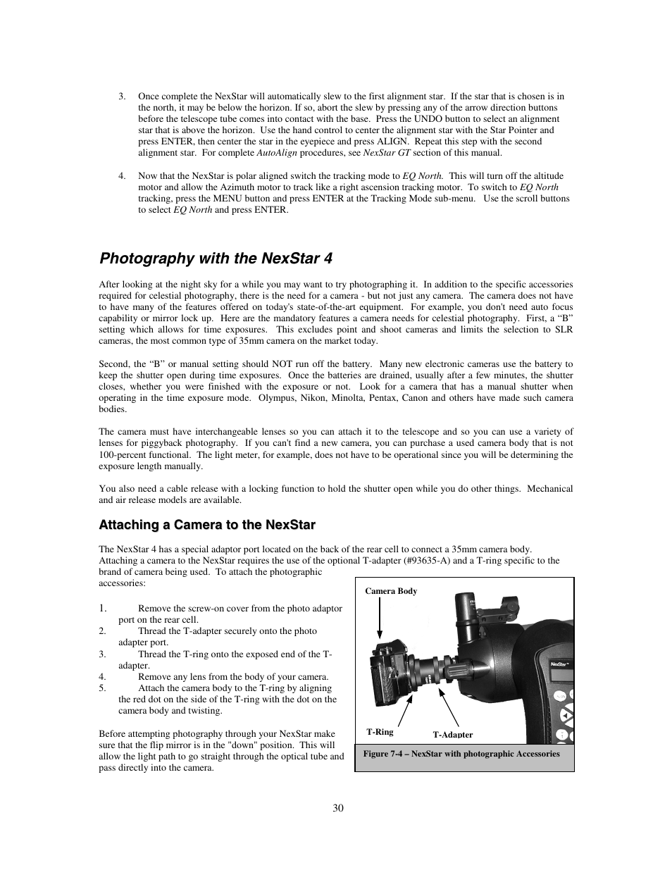 Photography with the nexstar 4, Attaching a camera to the nexstar | Celestron NexStar HC User Manual | Page 30 / 53