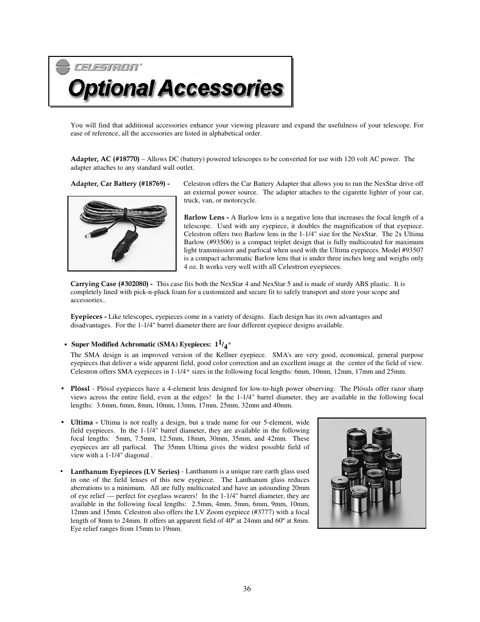 Optional accessories | Celestron NexStar HC User Manual | Page 36 / 53
