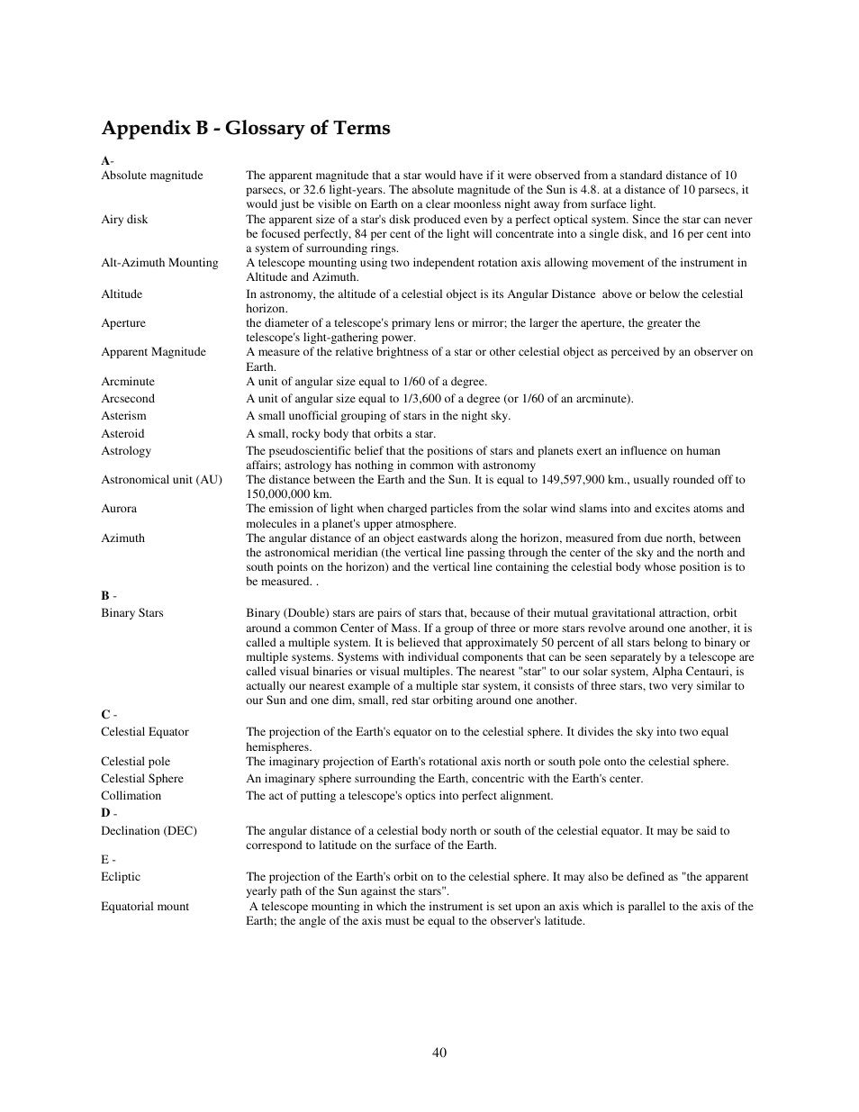 Appendix b - glossary of terms | Celestron NexStar HC User Manual | Page 40 / 53