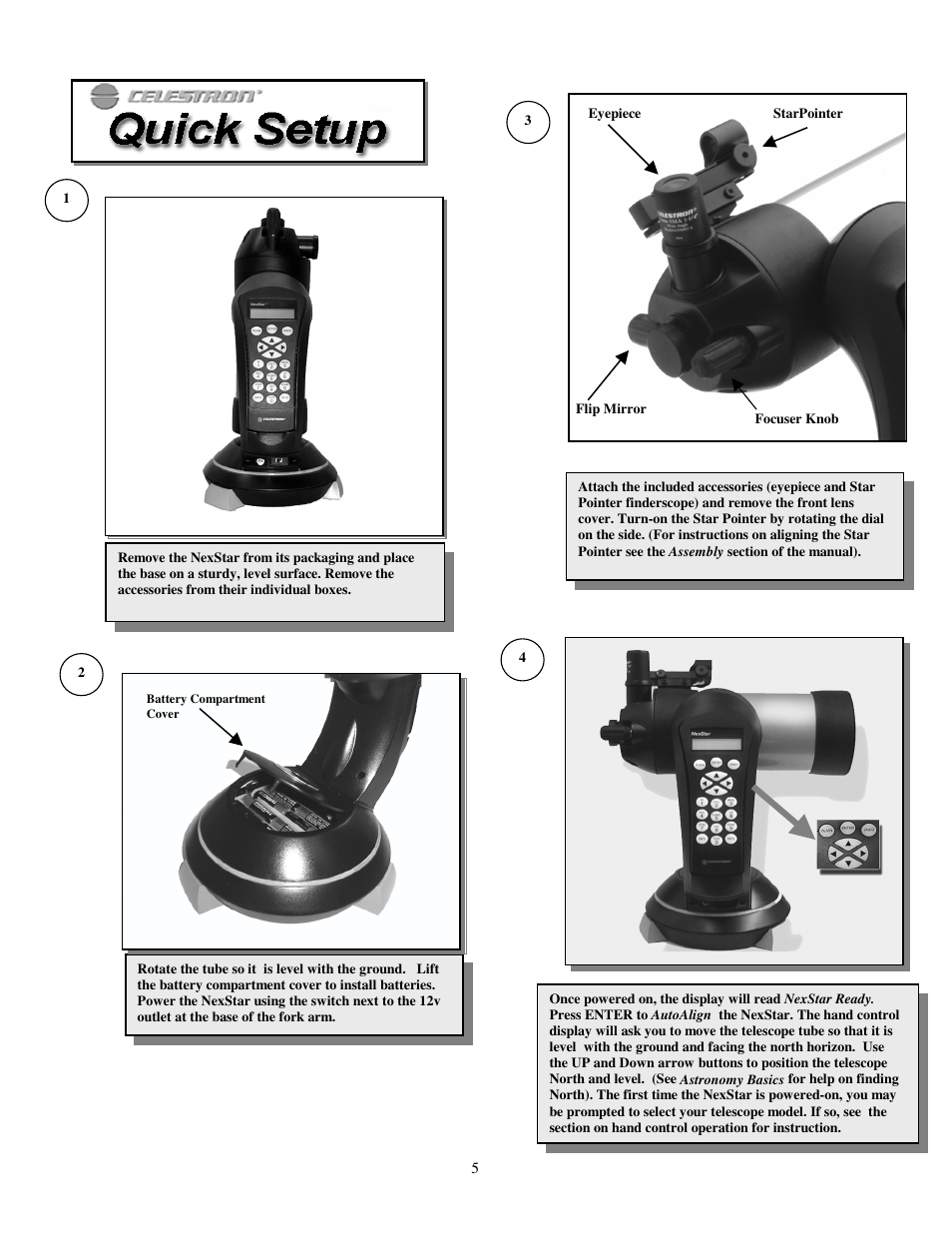 Quick setup | Celestron NexStar HC User Manual | Page 5 / 53