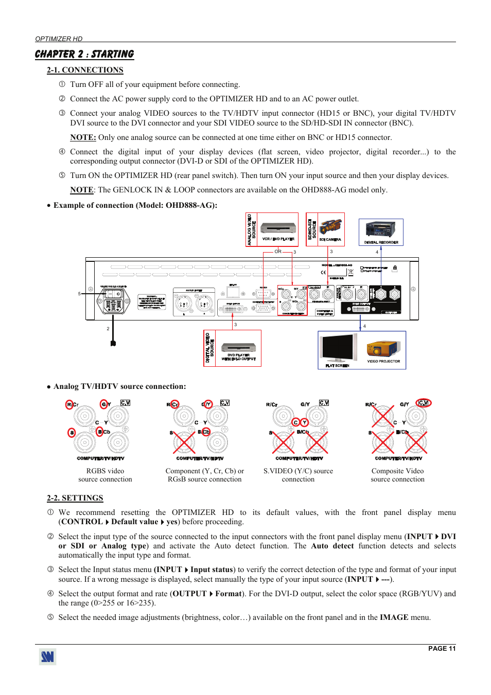 Chapter 2 : starting | Analog Way Optimizer HD - OHD888-AG User Manual | Page 11 / 26