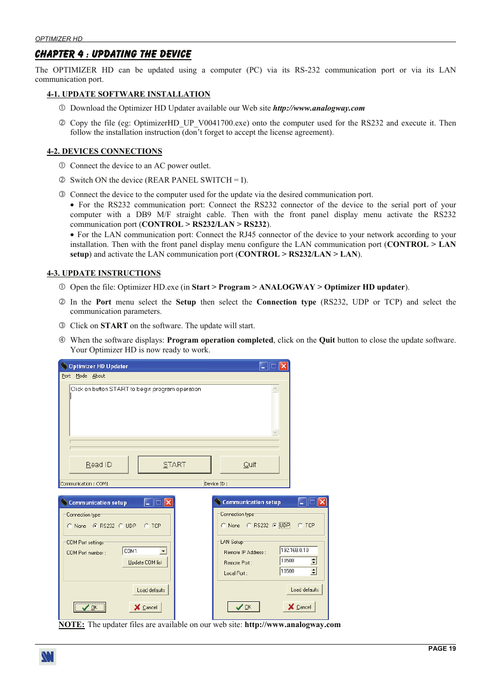 Chapter 4 : updating the device | Analog Way Optimizer HD - OHD888-AG User Manual | Page 19 / 26