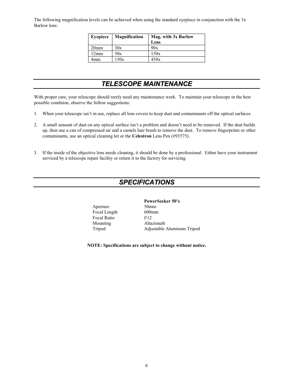 Celestron Power Seeker 50 User Manual | Page 6 / 8