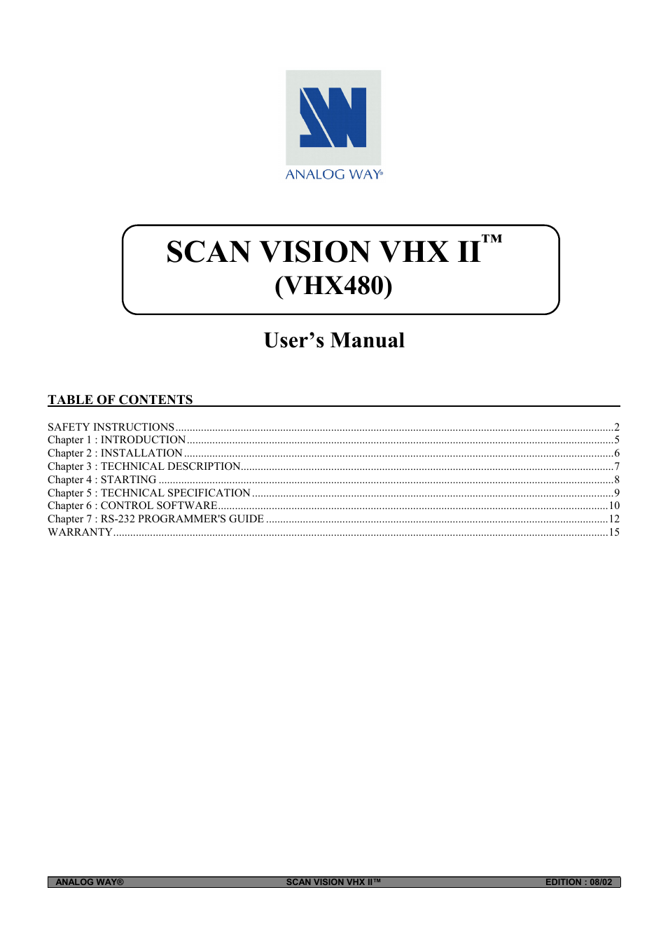 Analog Way Scan Vision VHX II - VHX480 User Manual | 15 pages