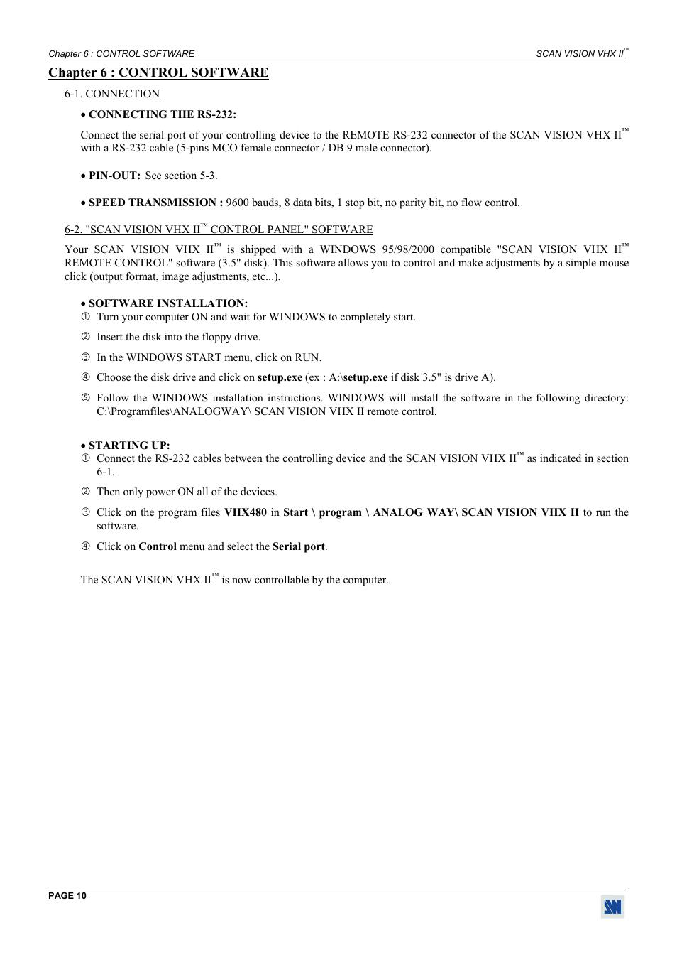 Chapter 6 : control software | Analog Way Scan Vision VHX II - VHX480 User Manual | Page 10 / 15