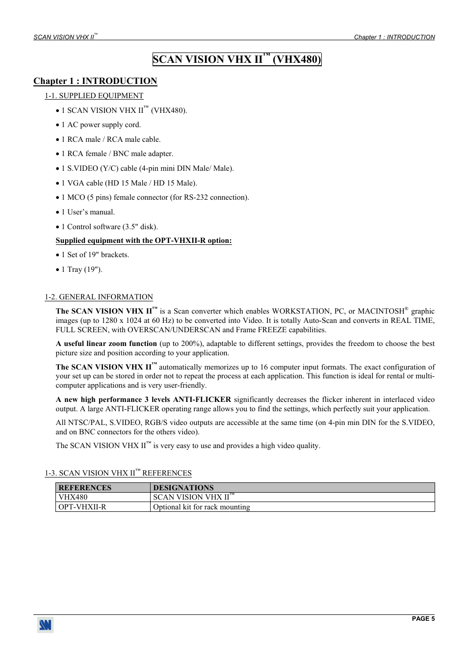 Scan vision vhx ii, Vhx480), Chapter 1 : introduction | Analog Way Scan Vision VHX II - VHX480 User Manual | Page 5 / 15