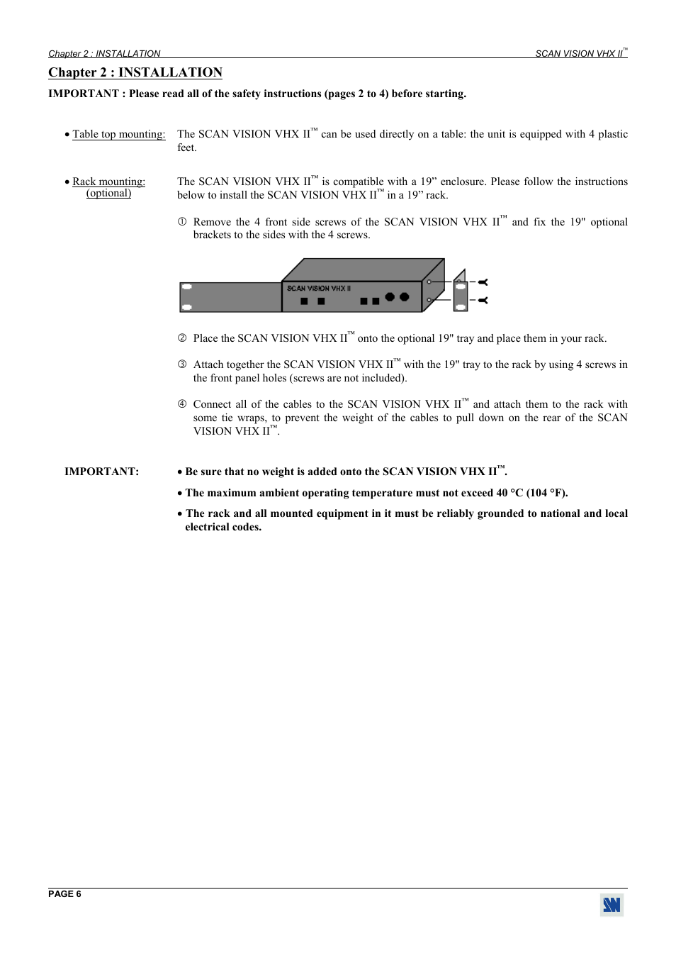 Chapter 2 : installation | Analog Way Scan Vision VHX II - VHX480 User Manual | Page 6 / 15