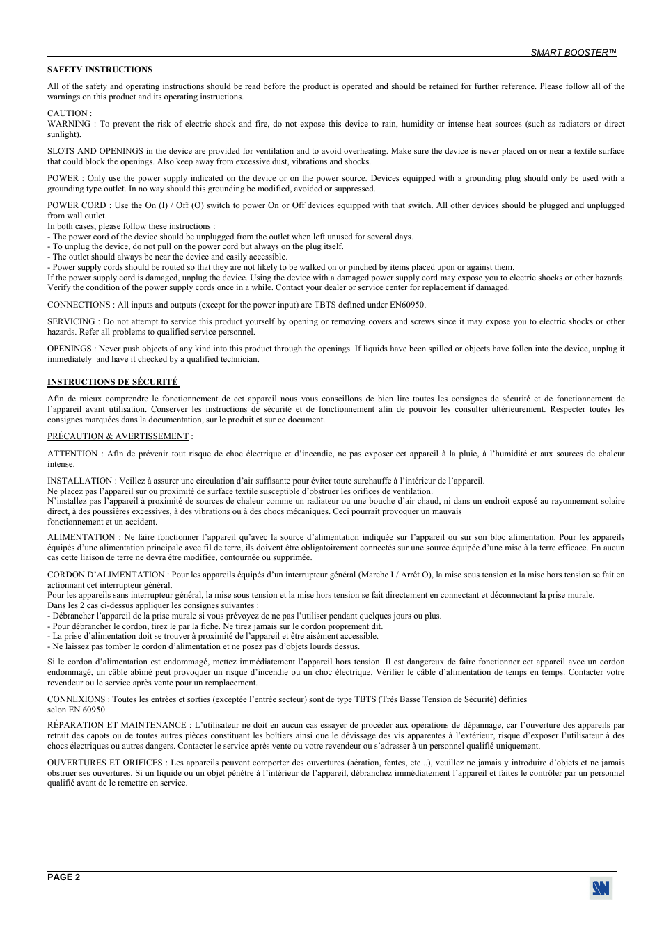 Safety instructions, Instructions de sécurité | Analog Way Smart Booster - SMB413 User Manual | Page 2 / 11