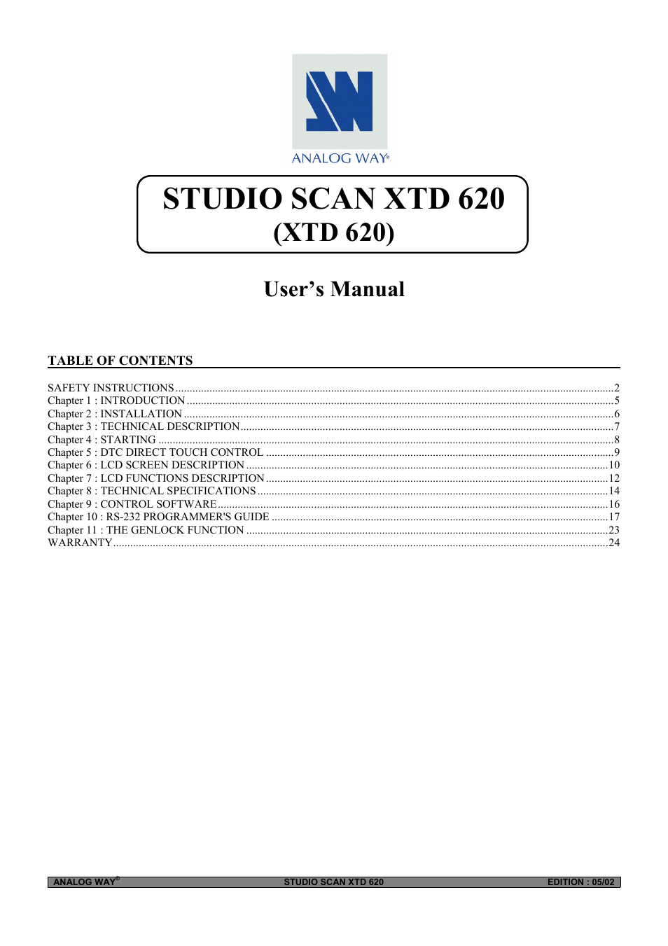 Analog Way Studio Scan XTD620 User Manual | 24 pages