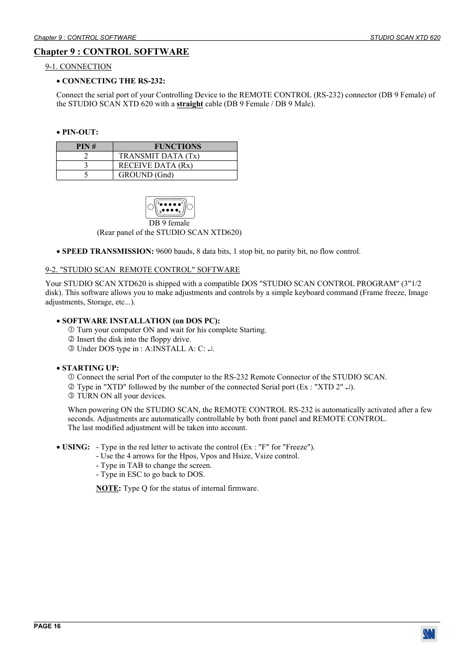 Control software, Connection, Studio scan remote control" software | Analog Way Studio Scan XTD620 User Manual | Page 16 / 24