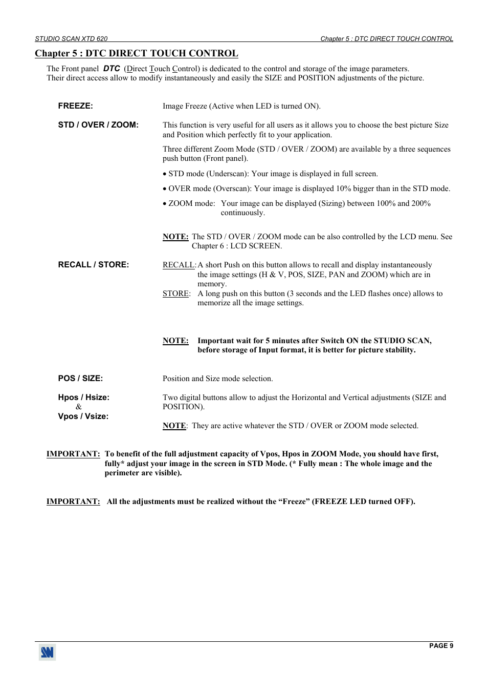 Dtc direct touch control | Analog Way Studio Scan XTD620 User Manual | Page 9 / 24