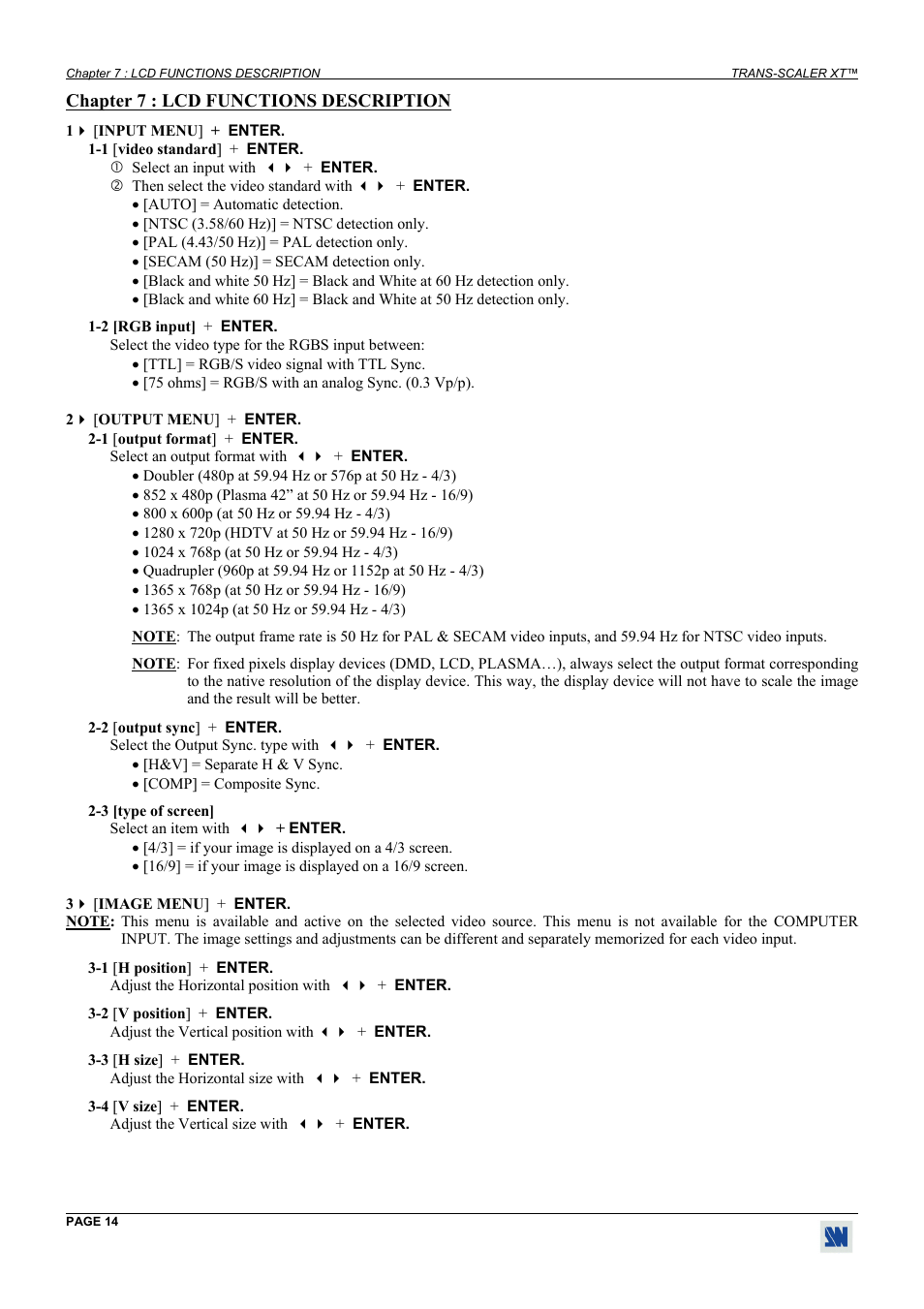 Lcd functions description | Analog Way Trans-Scaler XT - TSC550 User Manual | Page 14 / 26