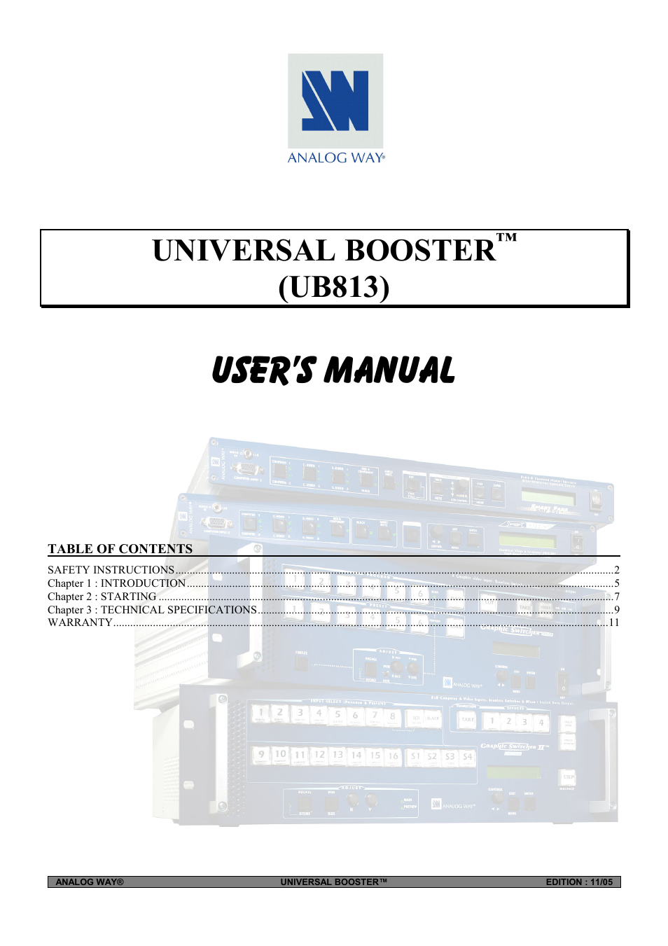 Analog Way Universal Booster - UB813 User Manual | 11 pages