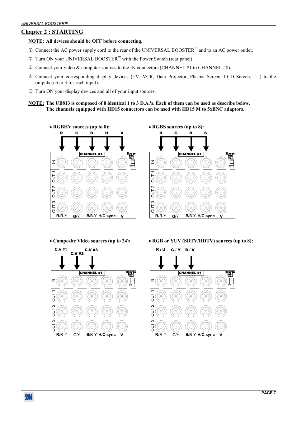 Starting, Chapter 2 : starting | Analog Way Universal Booster - UB813 User Manual | Page 7 / 11